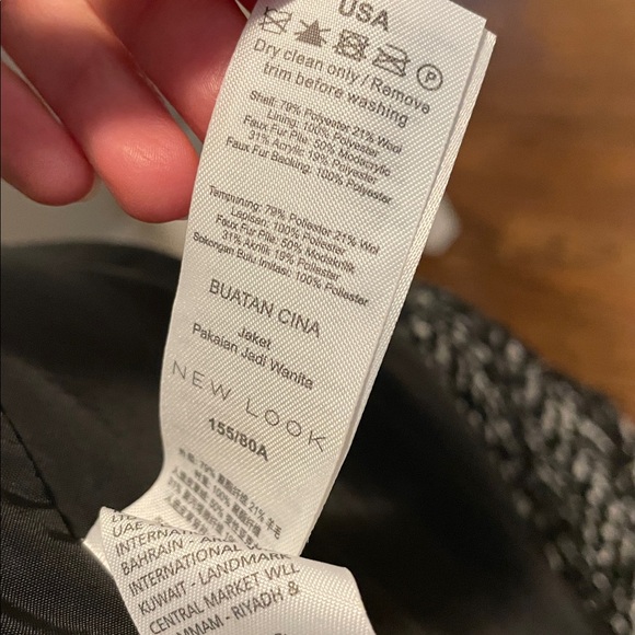 New Look Herringbone Faux Fur Trim Belted Coat - Picture 11 of 12